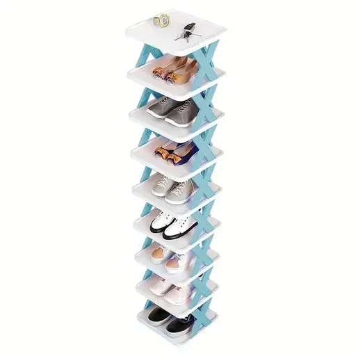 Simple Shoe Rack Home Use Space Saving Clip Storage Organizer Cabinet Stand - Blue
