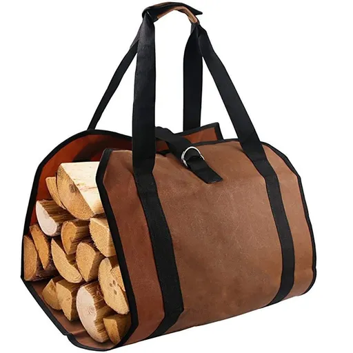 Brown Waterproof Oxford Cloth Firewood Log Carrier Bag (99 x 48 CM) - Outdoor Camping & Fireplace Wood Tote with Velcro Lock and Ring Strap