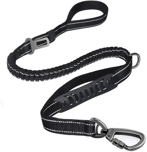 Heavy Duty Dog Leash Especially Large Dogs Up to 150lbs, 4-6 Ft Reflective Dog Walking Training Shock Absorbing Bungee L Black