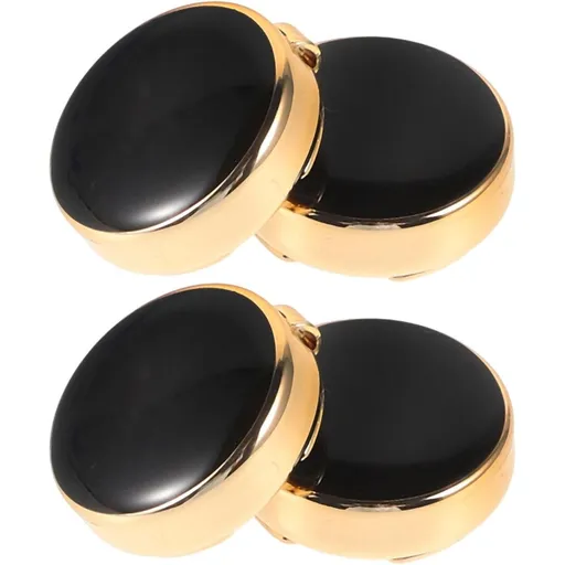 2 Pairs Classic Round Alloy Cuff Links, Black Button Covers for Formal Suit