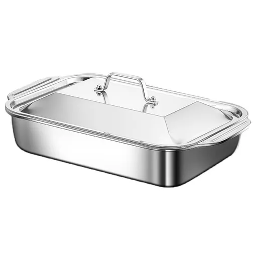 Stainless Steel Fish Roaster Pan with Lid,Nonstick Baking Sheet for Oven Induction Stove,Even Heating Heavy Duty Multi-purpose Tray for BBQ Buffet Holiday Party,16.5x9.8in Silver