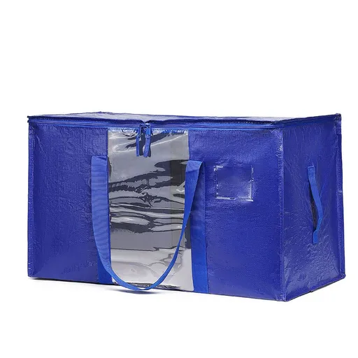 Moving Bags PE Woven Zipper Storage Cube Blue half-open window 【69*35*38】