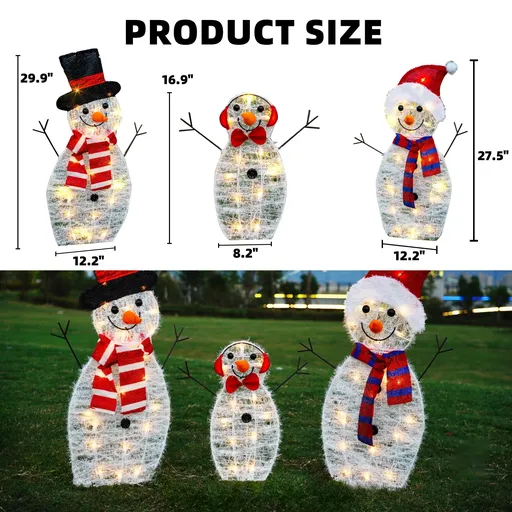 Dazzle Bright Christmas Lighted Snowman , 3-Piece Waterproof Plug in 2D Snowman for Yard Patio Lawn Garden Party (Warm White)
