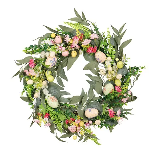 Easter Colorful Egg Wreath Artificial Flowers Eucalyptus Garland for Wall Decoration