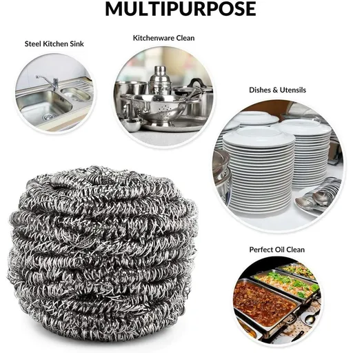 12 pack stainless steel scourers - steel wool scrubber pad used for dishes, pots, pans, and ovens. easy scouring for tough kitchen cleaning.
