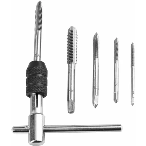 5 pcs Metric Hand Straight Flute Taps Assortment M3 M4 M5 M6 M8 With 1Pc Adjustable Wrench, Steel Thread Tap Set With