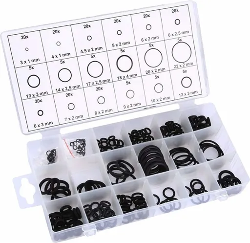 O-rings rubber rings - 225 pieces - 18 sizes - 6x2mm - with assortment box