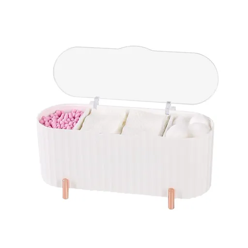 3 Grids Separate Cotton Swabs Dispenser, Cotton Ball Storage Box, Bathroom Cotton Pads Jar, Cotton Swab Organizer Container, White