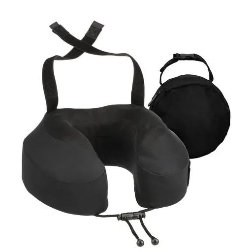 Memory Foam U-Shaped Neck Pillow, Adjustable with Strap & Storage Bag for Travel, Airplane, Car, Office, and Theater Use – Black