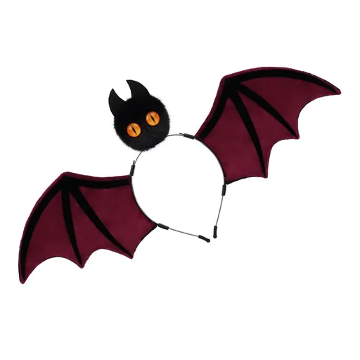 Red Halloween Bat Wing Headband with Furry Ears and Orange Eyes - Velvet Costume Accessory for Cosplay, Parties, and Themed Events