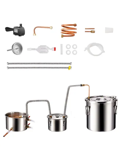 Moonshine Still Water Alcohol Distiller 5Gal w/Thumper Keg & 8W Water Pump