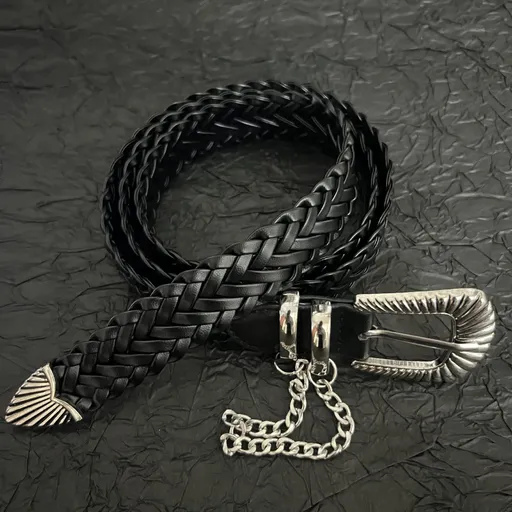 Black 105cm | Cleanfit Western Retro Woven Leather Belt | Halloween Daily Outfit Gift | No-Hole Versatile Unisex Regular Casual Waist Belt