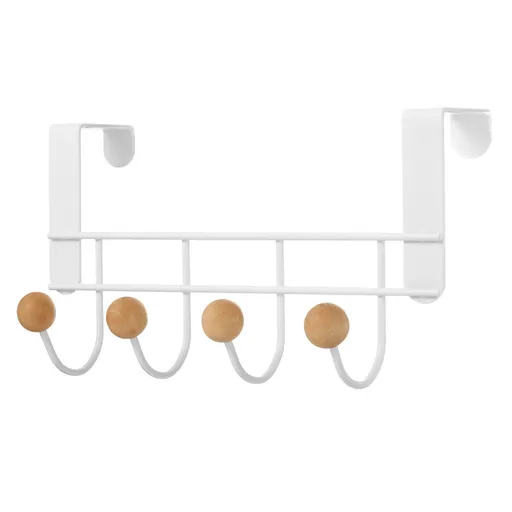 Back Door Hooks Chinese Cherry Iron Punch Free Horizontal White Door Towel Hanger Rack for Home Hats Storage 4 Hooks