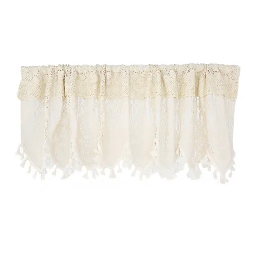 Retro Crochet Curtain Valance for Kitchen Window Boho Curtain Tiers for Coffee Decor Rod Pocket Farmhouse Short Curtains for Room Divider 1 Panel Knitting Doorway Curtain W35 X L15 Inch
