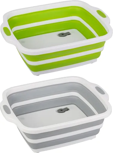 2 Pack Collapsible Cutting Board, oldable Dish Tub with Draining Hole, Portable Chopping Board with Colander, 3 in 1 Multiunction Camping Sink or Washing Dish, Bowl, Vegetables and ruit