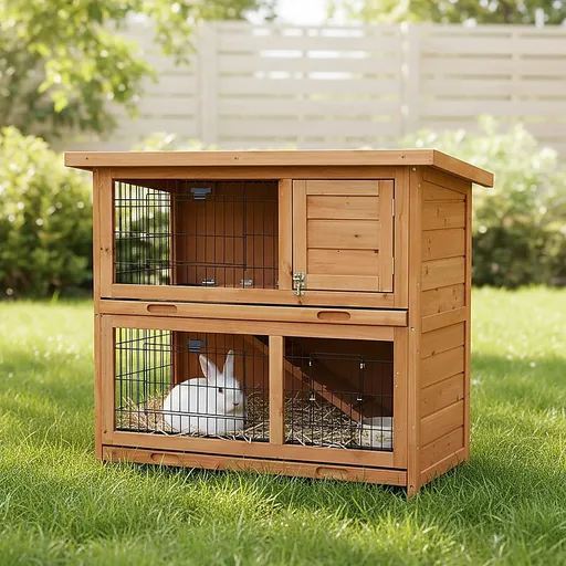 Large Rabbit Hutch with Base 2 Storey Guinea Pig Cage Chicken Coop Timber Pet House