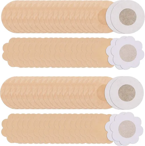80 Pieces of Nipple Covers Breast Pasties Comfortable Adhesive Bra Disposable Satin Petals Pasties for Women Beige
