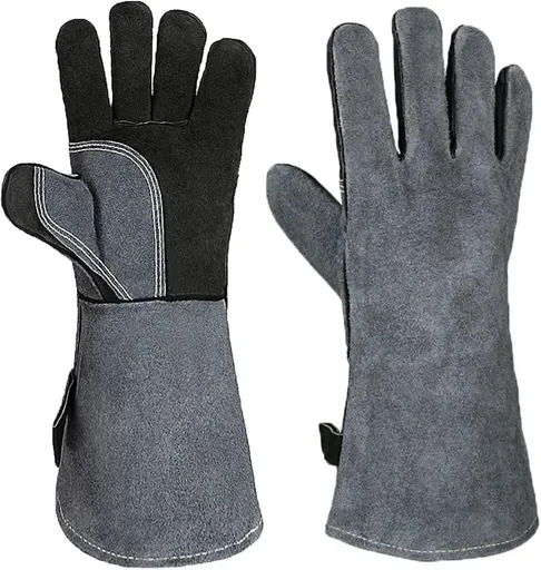 Leather Oven Mitts Heat Resistant up to 500C - Non-Slip Cooking Gloves for Grilling, Baking & Blacksmithing