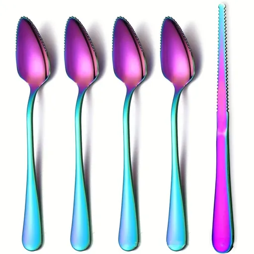 5Pcs Grapefruit Spoons With Serrated Edge, Grape Fruit Spoon, Stainless Steel Serrated Spoon for Kiwi, Dessert, Apple (Gold)