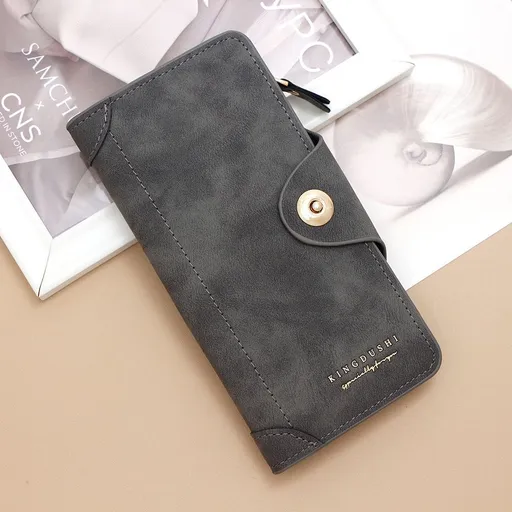 2Pcs Gray Matte Long Wallet