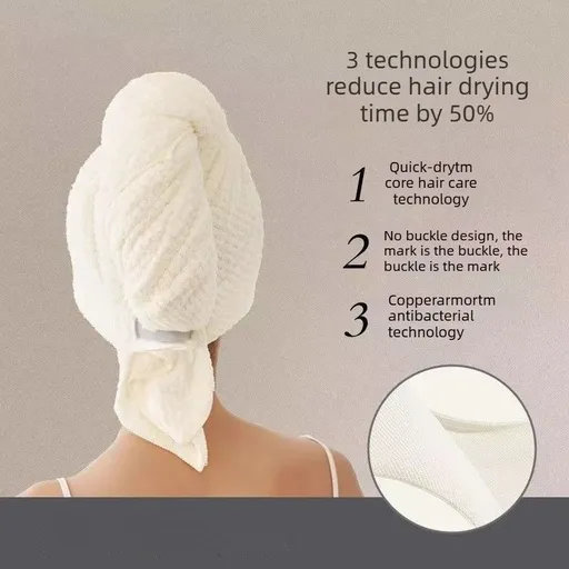 Waffle Weave Microfibre Hair Drying Towel Extra Large Super Absorbent Quick Dry Hair Wrap for Long Thick Hair-Ivory