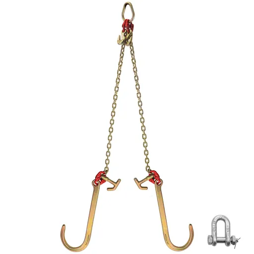 V Bridle Chain, 5/16 in x 2 ft Tow Chain Bridle, Grade 80 V-Bridle Transport Chain, 9260 Lbs Break Strength with TJ Hooks & Grab Hooks, Heavy Duty Pear Link Connector and Chain Shorteners