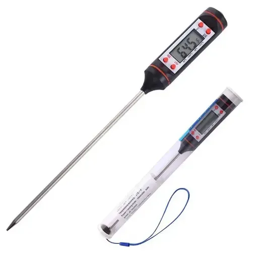 Digital Kitchen Thermometer with Stainless Steel Probe and LCD Display for Food, BBQ, Liquids, Baking and Cooking Temperature Checks, Black