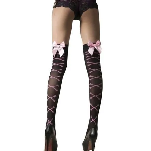 House Of Dasein Thigh High Corset Lace-Up Stockings With Pink Silk Bow - Pink
