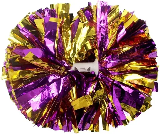 6 Pcs Metallic Cheerleading Pom Poms with Baton Handles for Sports Team Parties, Purple Gold