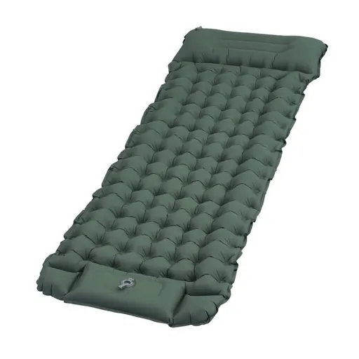 Self-inflating mattress 10cm, dark green, lightweight waterproof tear-resistant for camping beach hiking, with foot pump