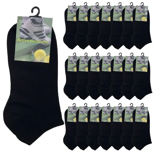 24x COTTON ANKLE SOCKS Sport Low Cut Mens Womens Running BULK Anklet - Black