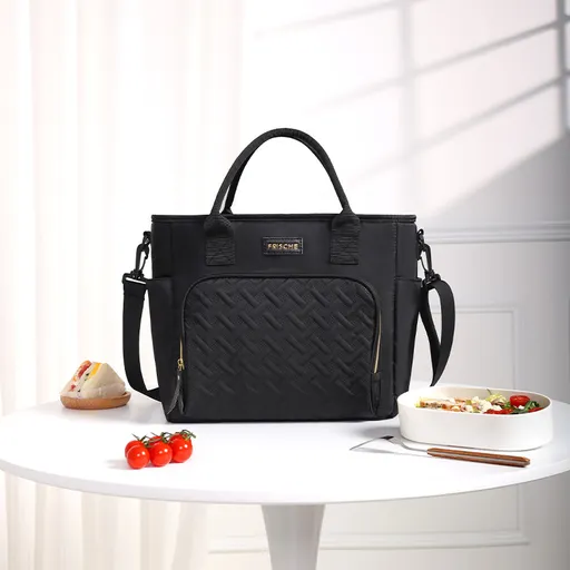 Black Chic Insulated Lunch Tote Bag - 11L Large Capacity Cooler for Work, Picnic & Travel - Durable Oxford Fabric