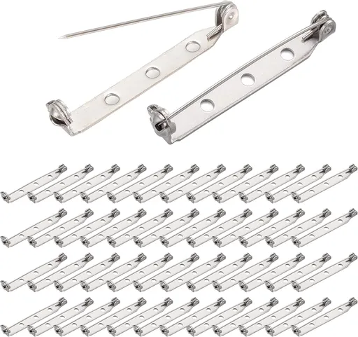 Brooch Pin Back 60pcs Bar Pin Back 1.5 Inch Clasp Pinback Brooch Backings for Crafts Badge Name Tag DIY Jewelry Making and Craft (60 Pcs, Silver Color)