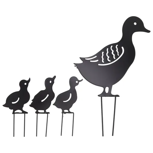 4Pcs Metal Duck Decorative Garden Stakes Cute Animal Hollow Design Black Iron Art Duck Decoration for Courtyard Lawn Garden