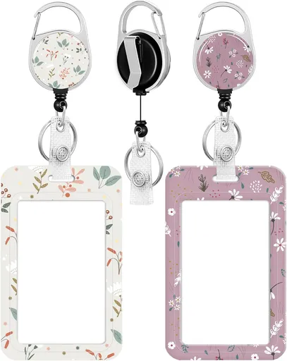 2 Pack Badge Holder and Heavy Duty Retractable Reel, ID Badge Holders with Retractable Clip for Nurse Teacher Student Office Women Men