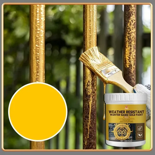Weather Resistant Water Based Gold Paint, Water-Based Paint for Outdoor & Indoor, Gold Spray Paint for Metal for Metallic, Wood, Canvas, Plaster and Handicrafts for Home Decoration - Gold - Size 300g