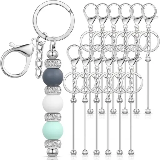 12pcs Metal pole, keychain, chain pole, handmade DIY bead keychain, pendant, bag, hanging decoration, gift