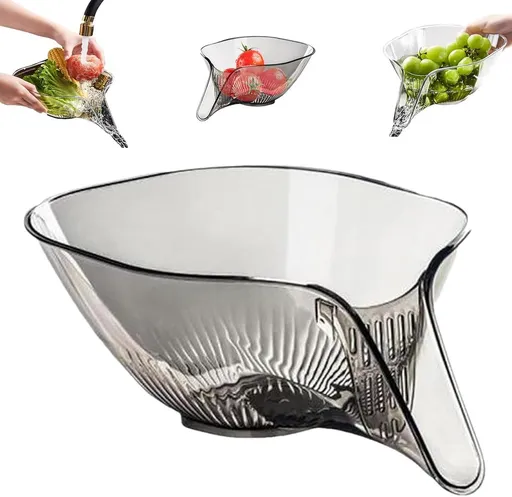 Drain Basket - Sieve with Funnel - Draining Sieve - Kitchen Sieve - Drying Rack - Plastic - Draining Cooked Noodles - Multifunctional - For Washing Food, Vegetables and Fruit - For Kitchen Sink - Grey