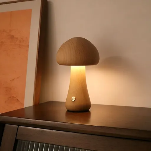 Warm White A-Style Beech Mushroom Night Light | Natural Wood Bedside Lamp | Christmas Natural Wood Pick