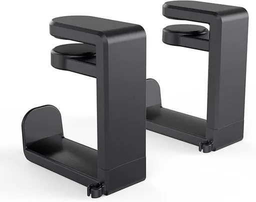 Headphone Stand - PC Gaming Headset Stand, Adjustable Clamp-on Headphone Holder, Headphone Hanger Hook Under Desk with 360 Degree Swivel&Cable Clip Organizer - Black, 2 Pack