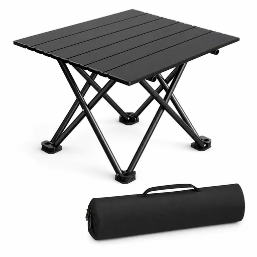 Black Portable Folding Table - 41 x 35 cm Carbon Steel Compact Carry Design, Quick Setup and Space Saving Storage for Market Stalls, Camping and Outdoor Use