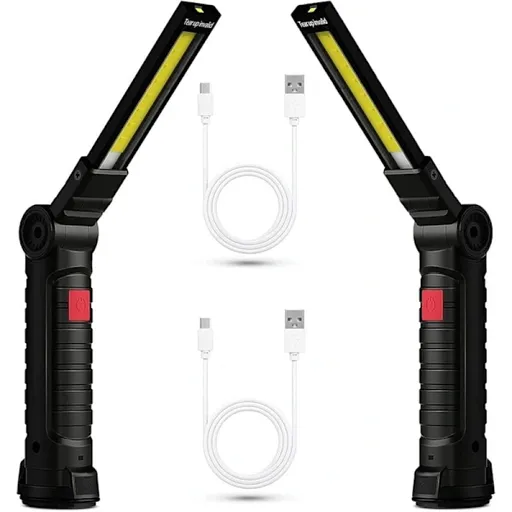 Rechargeable LED Work Light 2 Pack Magnetic COB USB Torch 5 Modes 360° Camping Lamp for Workshop Garage Emergency Auto Inspection Lighting{YG}