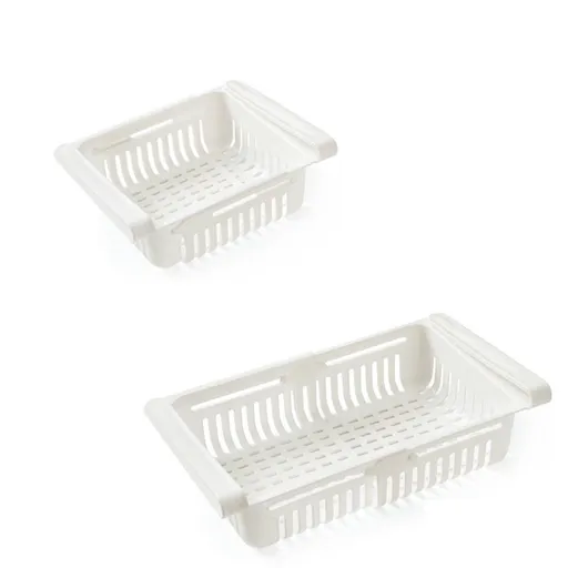 Fridge Drawer Organizer Retractable Multifunction Space Saving Refrigerator Storage Box White 20.5x16.4x7.6cm / 8.1x6.5x3.0in