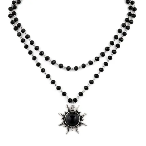 Women’s Gothic Emo Grunge Sun Bead Choker Necklace, Black Goth Jewelry for Halloween, Christmas & Holiday Gifting