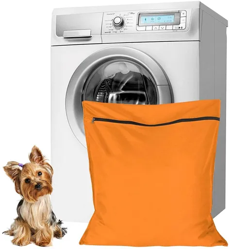 Pet Laundry Wash Bag, Large Twill Polyester Zippered Mesh Bag For Dog Cat Rabbit Bedding And Clothes, Prevents Pet Hair Clogs, Orange L, 70 x 80 cm