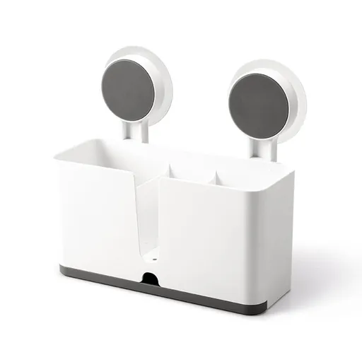 Wall Mounted Storage Organizer, Adhesive Self-Draining Shower Caddy, Plastic Shelf with 3 Compartments and Removable Drain Tray