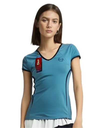 Sergio Tacchini Womens Eva Sports Tee Top Tennis - Light Blue
