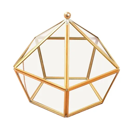Nodic Pentagon Shape Geometric Transparent Glass Flower Room Glass Ring Box Wedding Ring Jewelry Box Home Decor