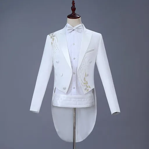 Men Slim Tuxedo Suit Stage Performance Formal Wear Gold drill XL