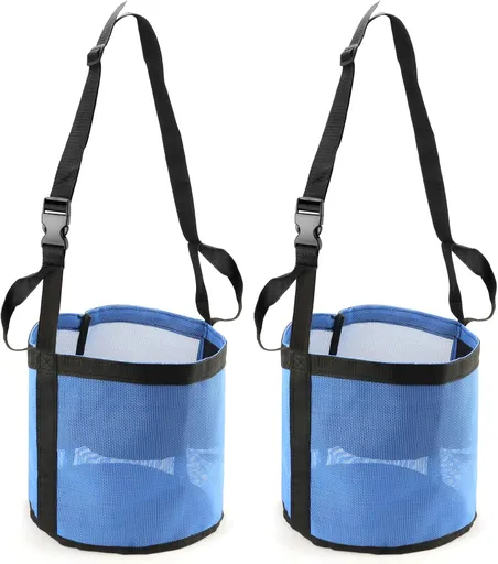 2 Pack Horse Feed Bag for Grain - Durable Mesh Grain Feeder with Adjustable Strap, Comfortable Neck and Nose Pad Horse Muzzle Feed Bag, for Feeding Grain, Powder, Supplements, Blue